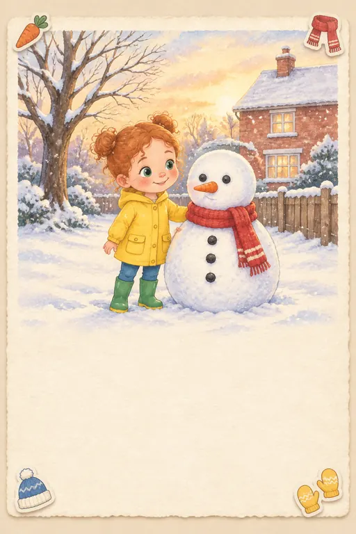 La protagonista con su impermeable amarillo junto a un muñeco de nieve que se hace su amigo
